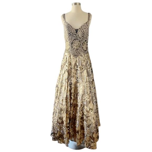 SAVOY Gold Dress Jacquard Beaded Sequins Ball Gown Strapless Princess Medium NWT - Picture 8 of 15